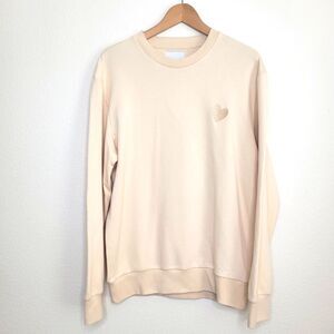 Inimigo Sweatshirt Men XL Embroidered Heart Long Sleeve Cream Organic Cotton